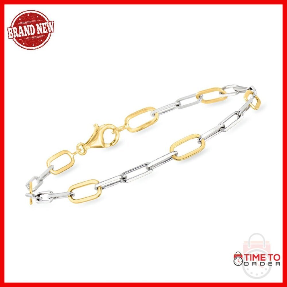 Sterling Silver Gold Overlay Paper Clip Link Bracelet 8 Inch